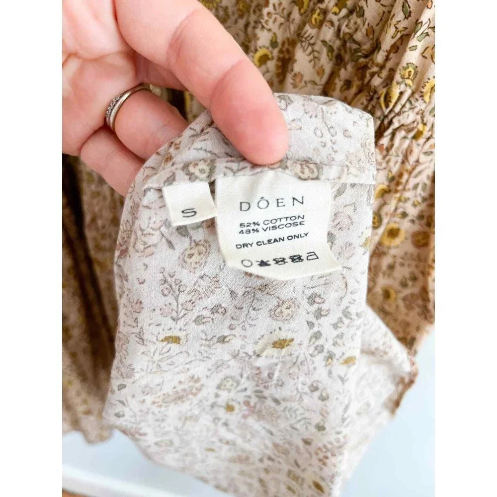 Doen Grasse Jaipur Small Floral Mustard Boho VNeck Flowy Mini Peasant Dress NWOT - Picture 3 of 6